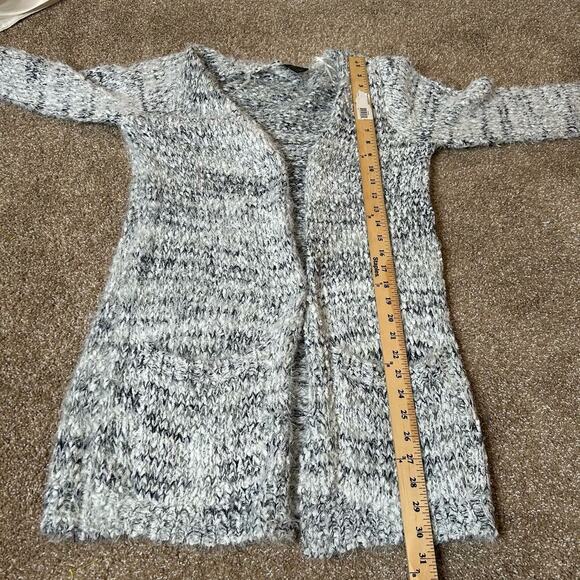 Madison Lilly cardigan sweater open front pockets eyelash gray white SZ MD - Picture 8 of 11